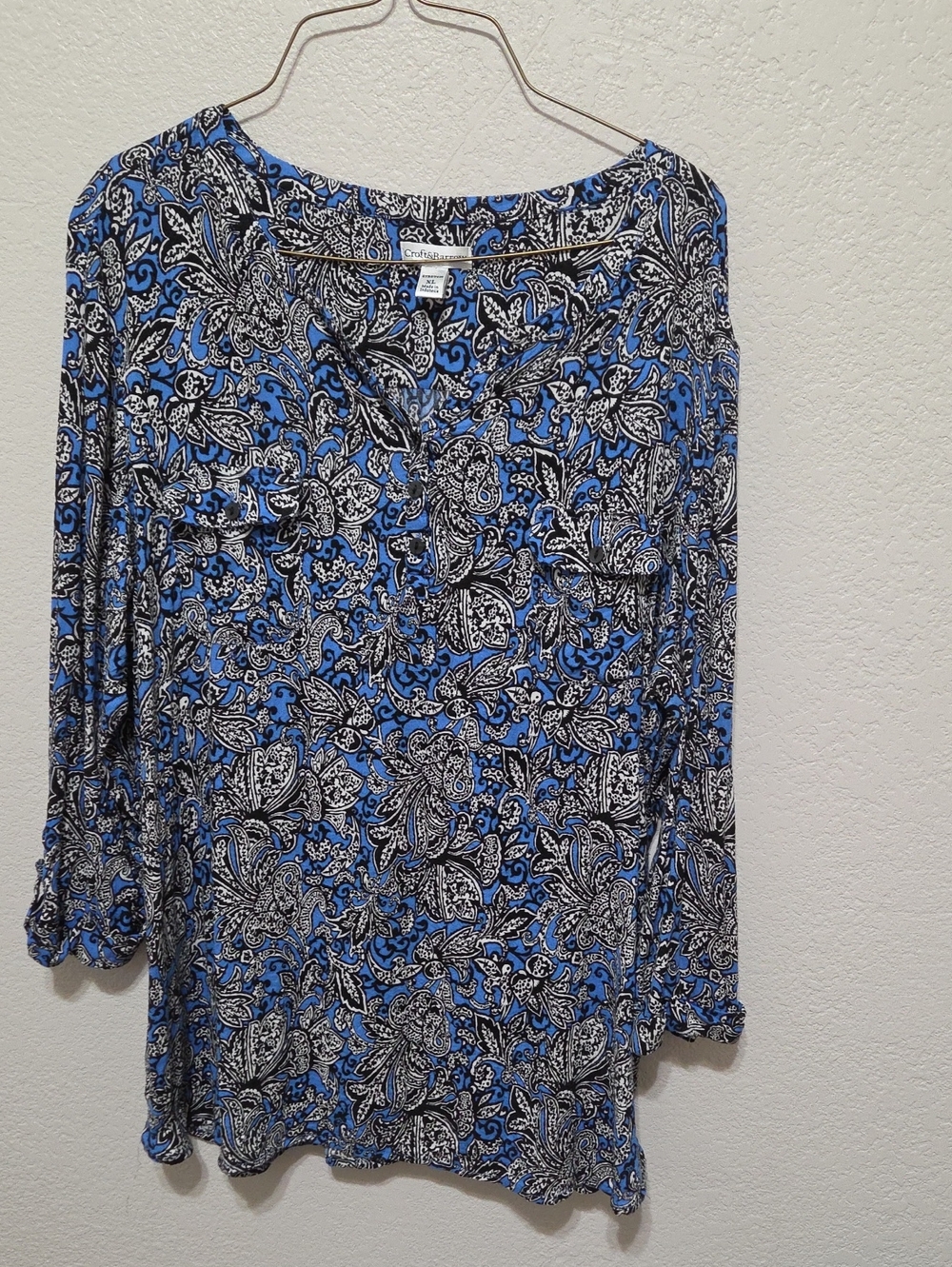 croft & barrow Blue and Black Paisley Tunic Top